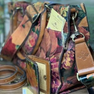 Patricia Nash Leather Navelli Tote, Guitar Strap, Luzzi Wallet, Multi Floral NEW